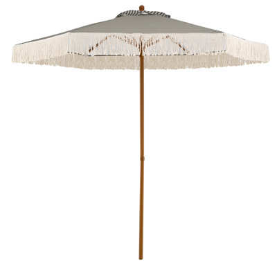 Parasol de patio 7 pi avec bordure en polyester à protection solaire, joli parasol de plage bleu + blanc + naturel