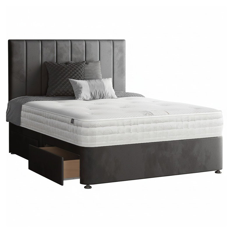 Hedley Divan Bed Base, Charcoal, Single (3'), 2 Left Drawers