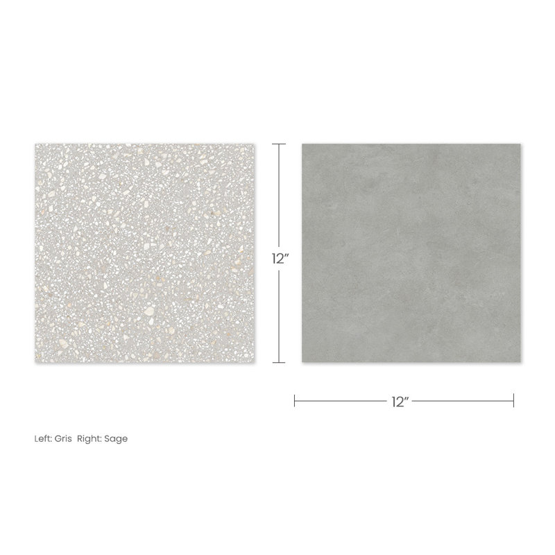 Lithos 12X12 Checkerboard Gris And Sage, Gris/Sage
