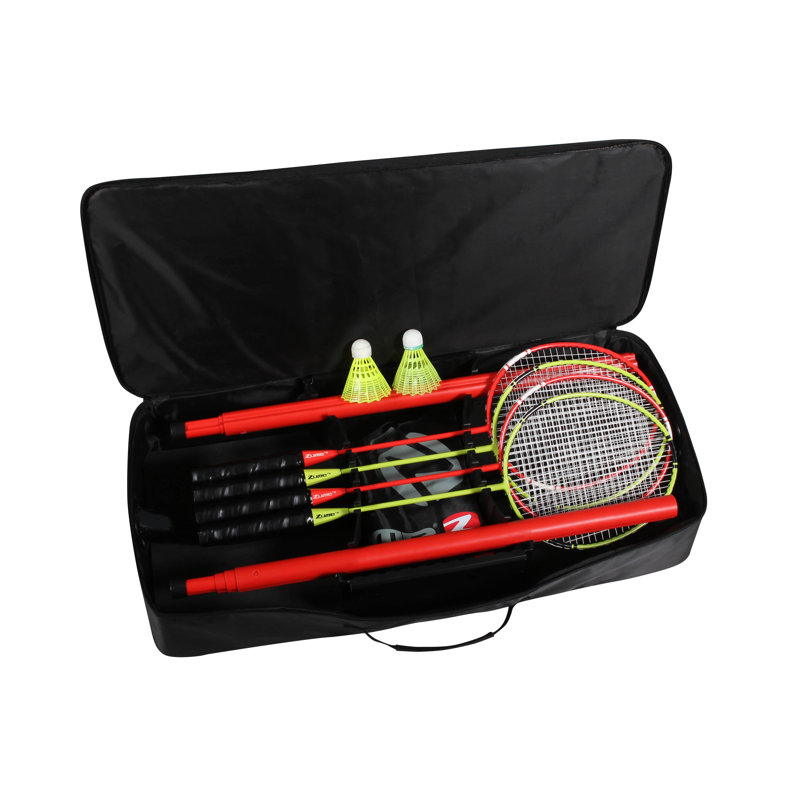 Ensemble de badminton portatif Zume Games avec filet, 4 raquettes, volants et étui de transport