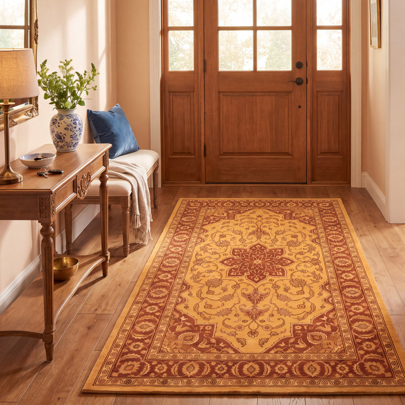 Tapis persan traditionnel avec médaillon, orange, vert et crème, lavable à la machine, antidérapant, à poils courts, pour l'intérieur et l'extérieur, adapté aux animaux de compagnie, idéal pour le salon, la chambre, la salle à manger, l'entrée, le corridor ou le bureau.
