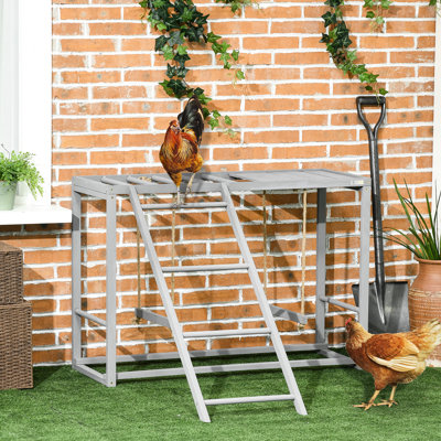 Accessoire de poulailler en bois gris et balançoire pour 3 à 4 oiseaux qui encourage la mobilité des poulets