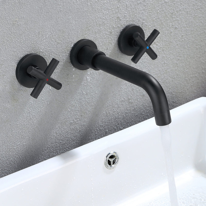 Robinet de salle de bain mural à 2 poignées, Noir mat