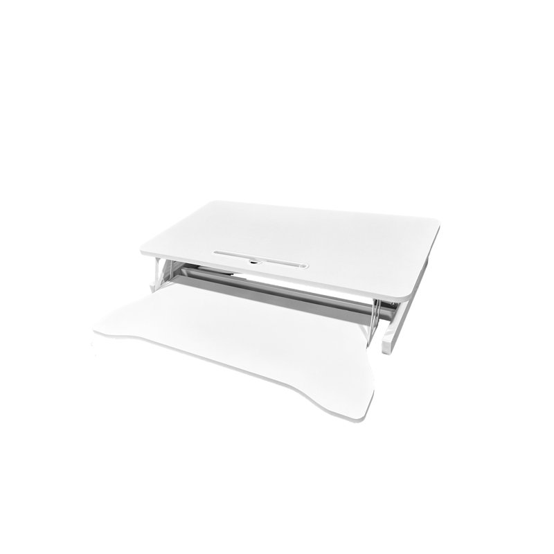 32 Inch White Sit To Stand Desk Converter, Suited For Dual Monitor And Laptop Combos, With Wide Keyboard Mount Bracket