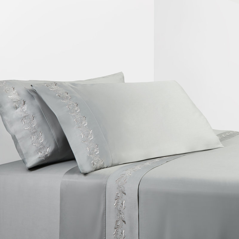 Scroll Sheet Scroll 350 Thread Count Classic Modern Rustic Sheet Set, Gray, Queen