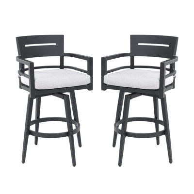 Modern Outdoor 2-Piece Swivel Bar Chairs – Aluminum Frame, 360° Swivel, Ergonomic Backrest & Armrests, Weather-Resistant & Durable Patio Bar Stool