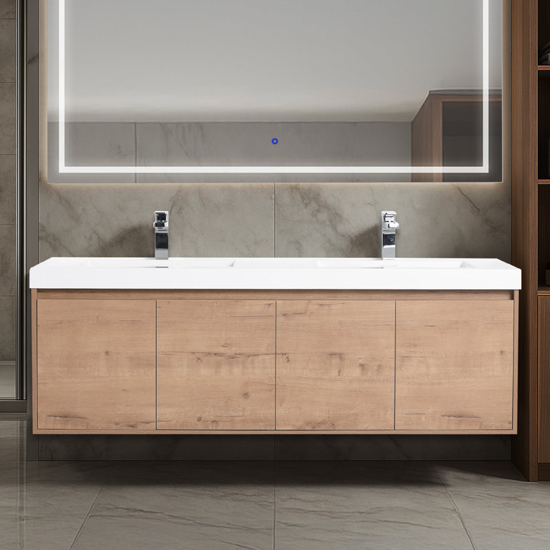Ensemble de meuble-lavabo mural double 60 po Bern, Noyer
