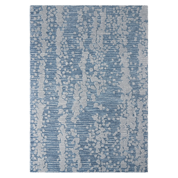 NICOLE MILLER NEW YORK Mod Weave Abstract Knotted Texture Handcrafted Wool Rug Navy Blue