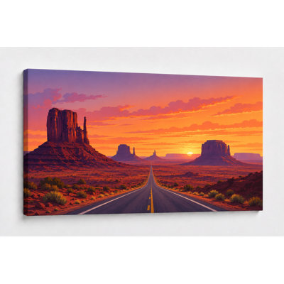 Grand Monument Valley, route du désert, art mural, canyon du sud-ouest, coucher de soleil, toile pour salon, chambre à coucher, voyage rustique, décoration sur toile 24 x 36 pouces - prêt à être accroché