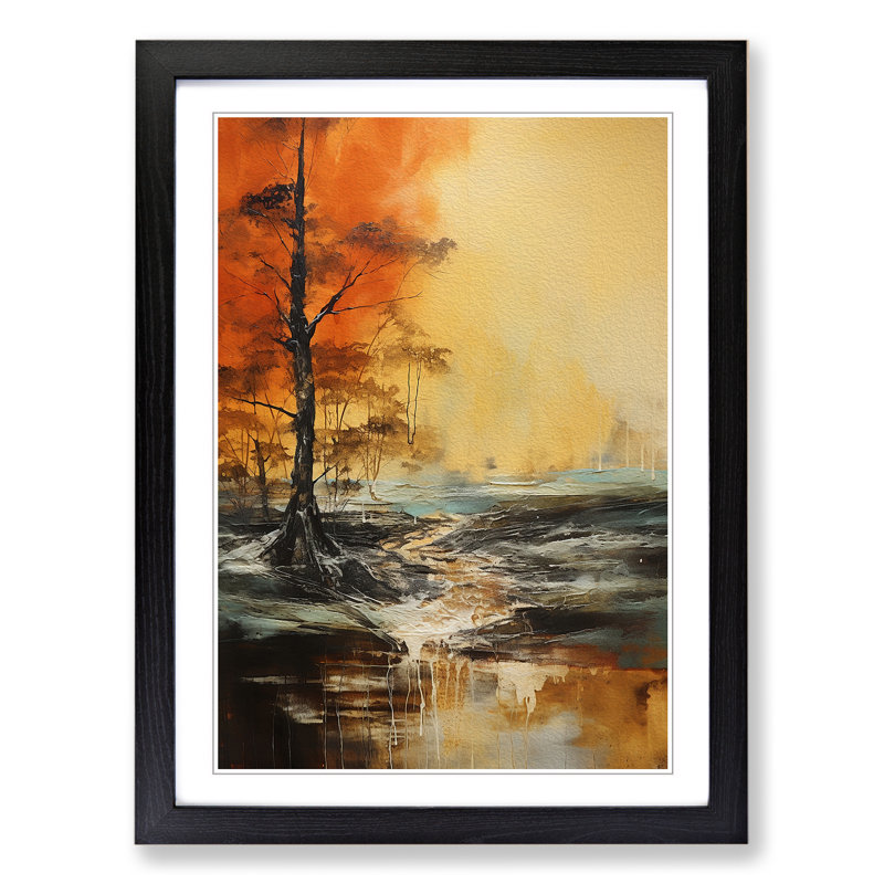 Landscape Gestural - Single Picture Frame Print on Wood, 34cm H x 25cm W x 2cm D, Black 
