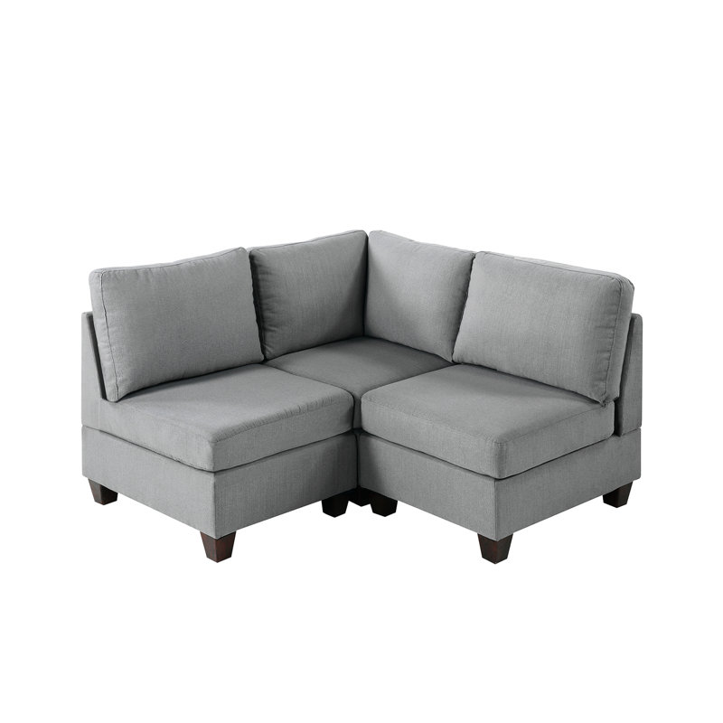 Ensemble modulaire gris - Tissu semblable au lin, structure en bois, sans accoudoirs et repose-pieds