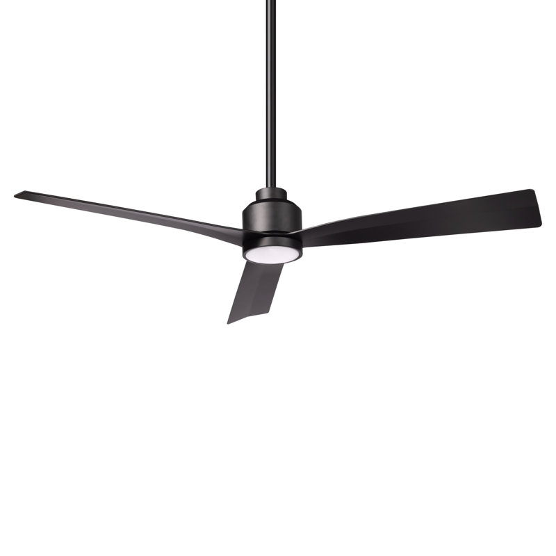 52" Smart Home Compatible 3 Blade Smart Ceiling Fan with Remote, Matte Black, Without Light Kit