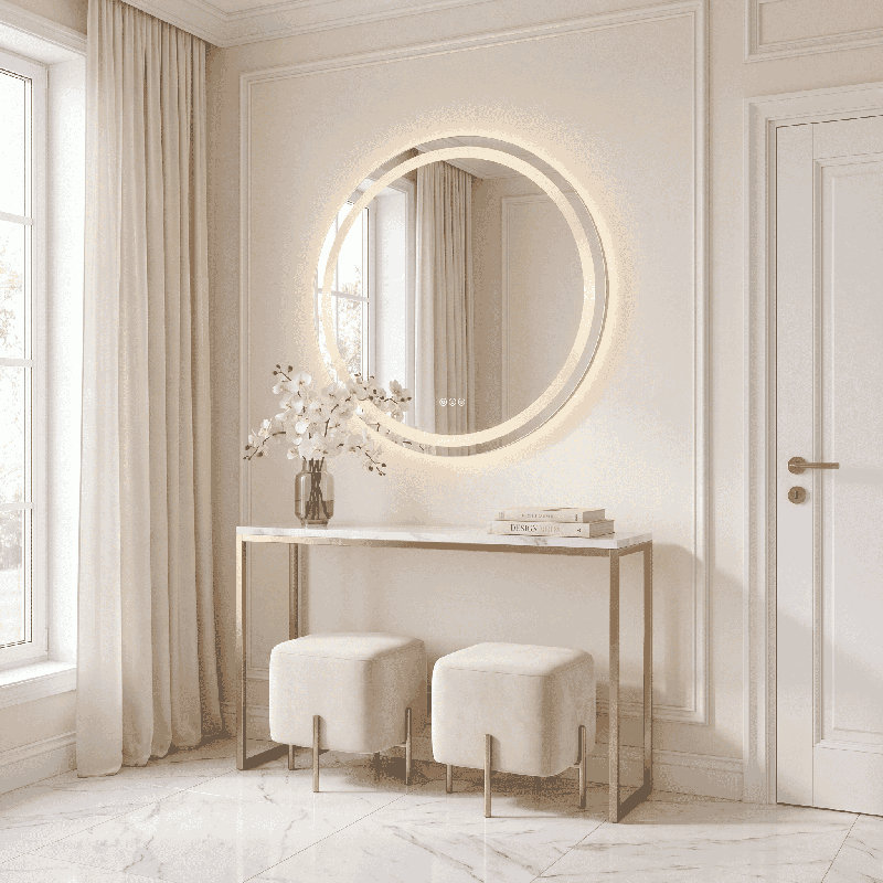 Paxor LED Round Frontlit Mirror, 32" x 32", Circle