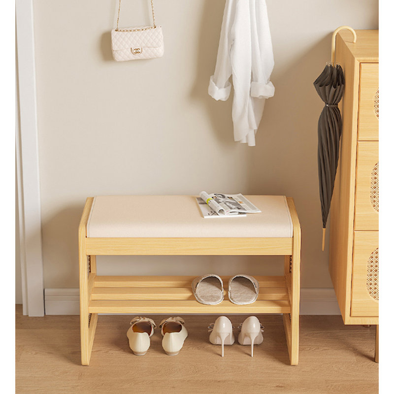 Solid Wood Rattan Woven Shoe Changing Stool, Home Use, Can Sit Shoe Cabinet.