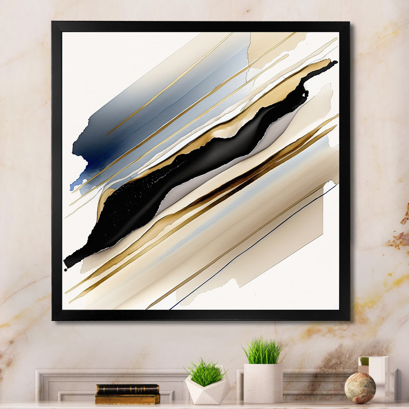 «Black and Gold Cubic Expression X», impression sur toile, Impression noire sur toile encadrée, H 16 po x l 16 po x P 1 po