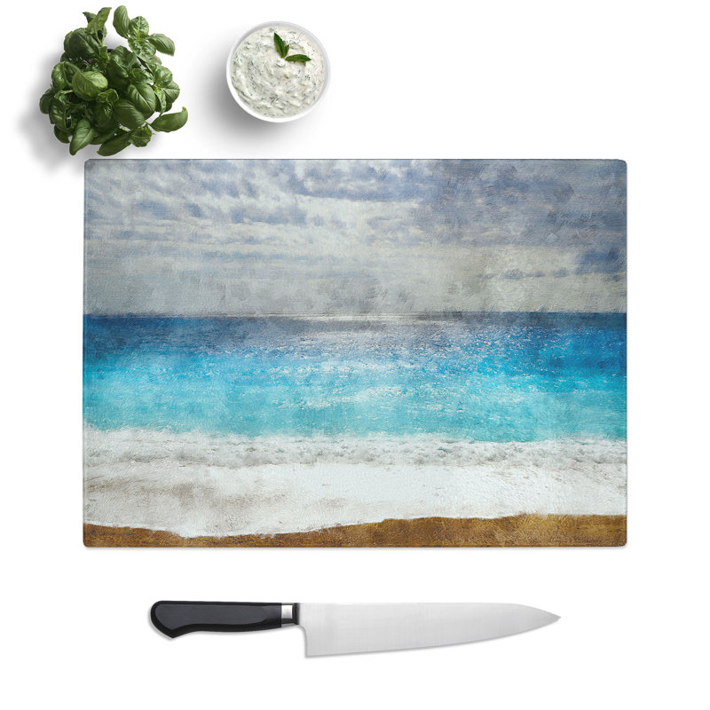 Tempered Glass Seascape from Greece Chopping Board, 28.5 cm x 39 cm