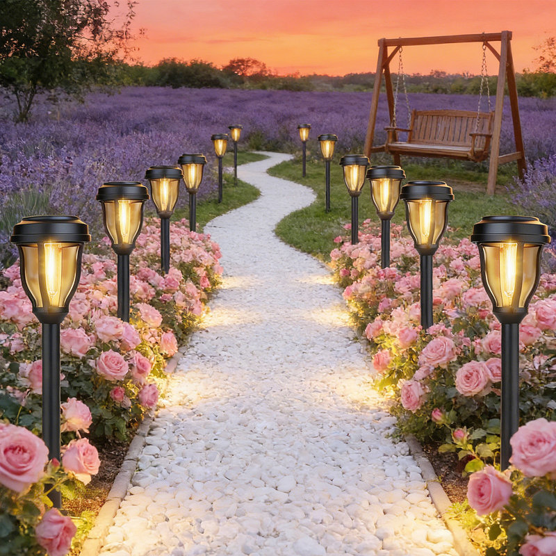 Paquet de 12 lumières de sentier solaires d'extérieur - Allumage / extinction automatique Dusk To Dawn, éclairage blanc chaud de 15 heures et plus, lumières de jardin imperméables pour la cour, la promenade, le patio et la pelouse