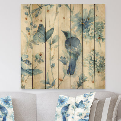 Indigold Bird Cottage Family I - Farmhouse Print on Natural Pine Wood