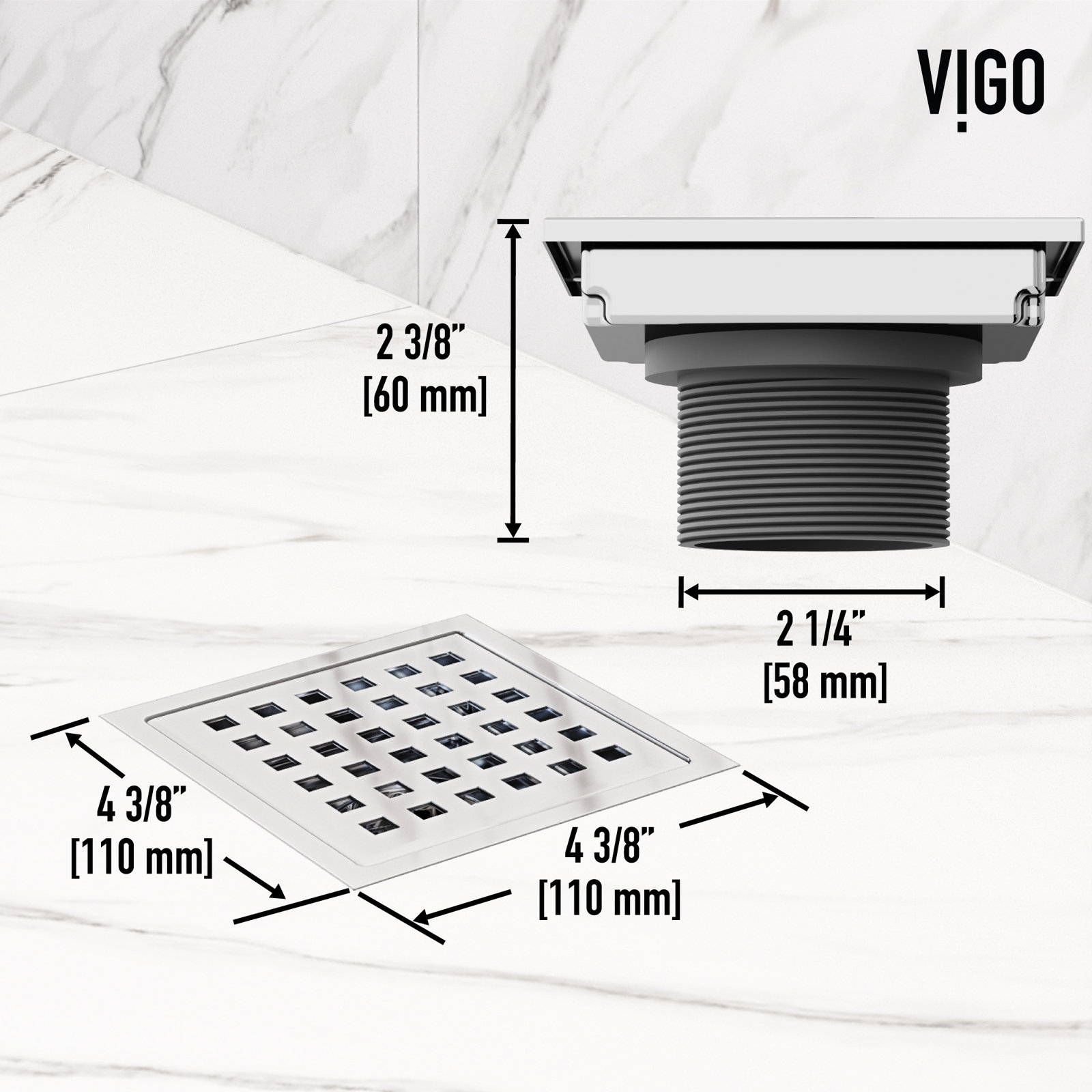 VIGO Elan Square Shower Drain, Chrome