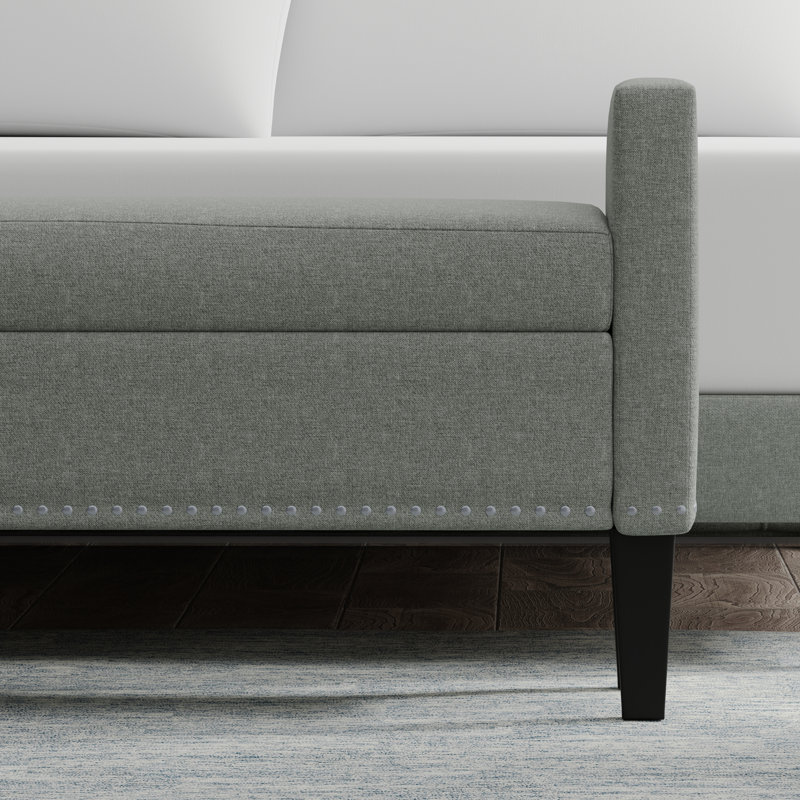 Banc de rangement rembourré Macrina, Pierre, H 24 po x l 46,06 po x P 17,8 po