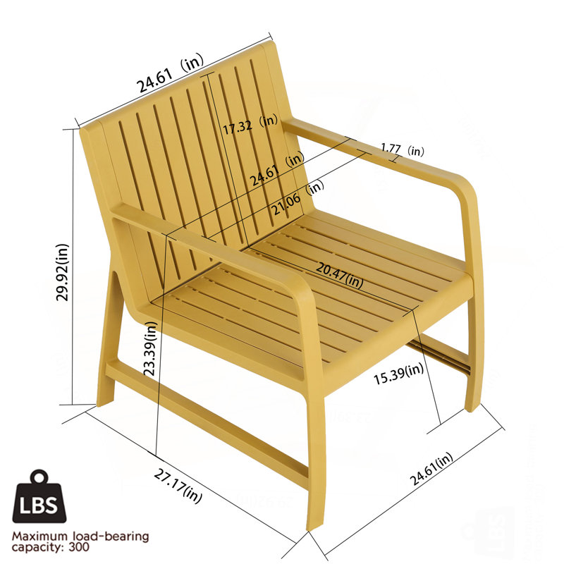 Ensemble de meubles d'intérieur / extérieur 2 pièces 1 chaises et 1 table basse Matériau PP imperméable - Ensemble de conversation pour patio facile à assembler (jaune)