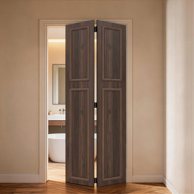Porte pliante en panneau de fibres à densité moyenne à 2 panneaux et en noyer de 18 pouces et de 44 po x 80 po et 3/4 po d'épaisseur avec quincaillerie de placard