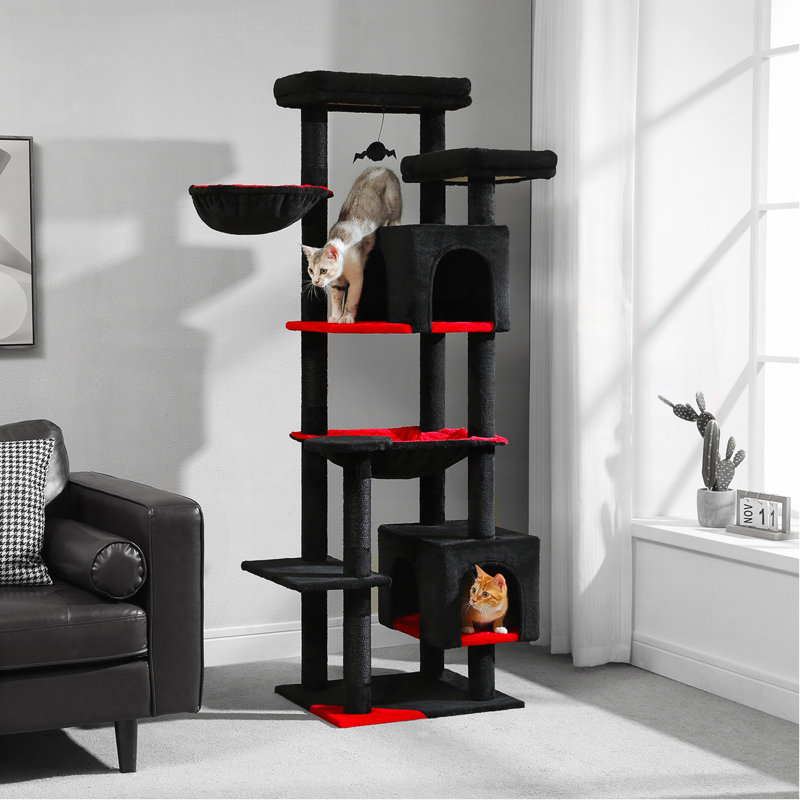 Grand arbre à chat, grande tour à chat de 69 pouces pour les grands chats d'intérieur avec grand hamac, poteaux à griffer, condo confortable et perchoir supérieur