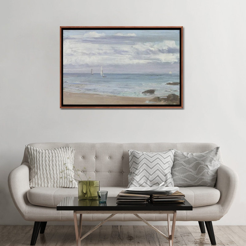 «Blue and Silver Trouville», reproduction d'art sur toile encadrée, 32 po x 48 po, Toile avec cadre, Brun