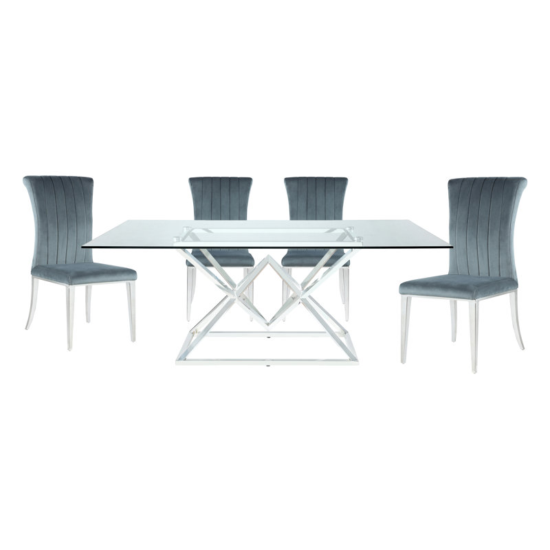 Ensemble de salle à manger 5 pièces en gris et chrome