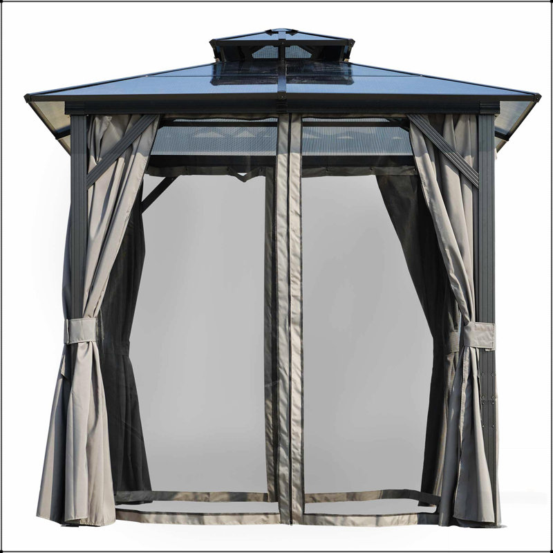 Abri de barbecue extérieur à toit rigide 8 x 8 pi avec toit en polycarbonate résistant aux rayons UV et crochets de rangement pour patio et jardin