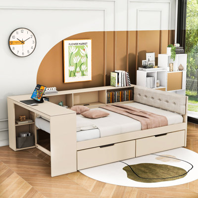 Peeples Daybed with Built-In Storage Shelves and Drawers, and USB ports by Lark Manor