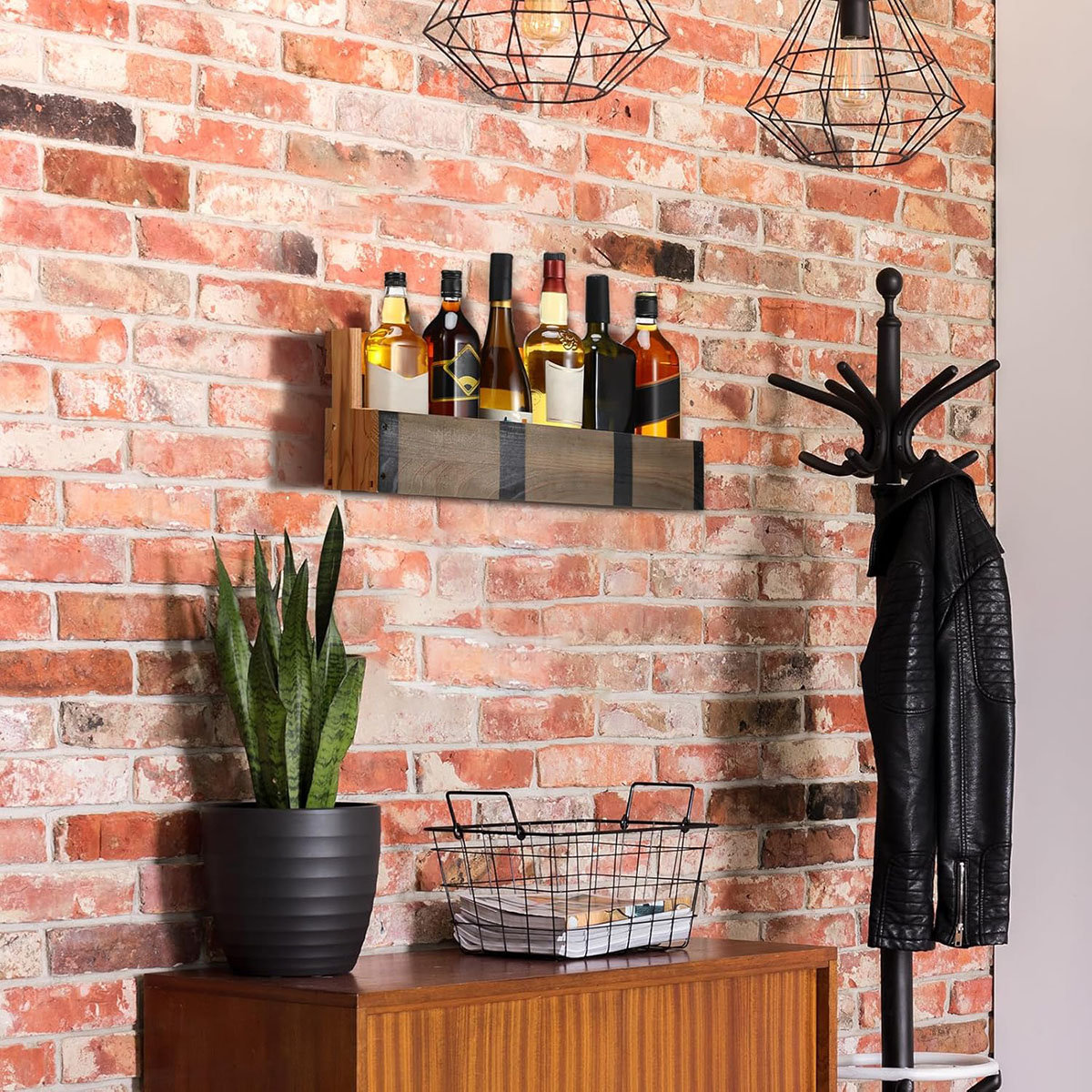 Ebern Designs Wood Wine Rack Wall Mounted Whiskey Liquor Bottle Shelf ...