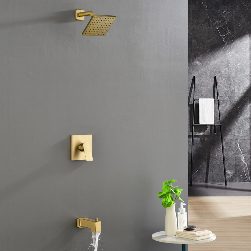 Complete Shower System with Rough in-Valve, Brushed Gold