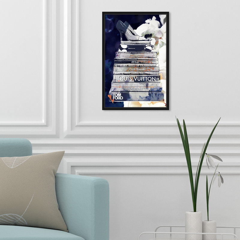 Pensées bleues profondes - Impression sur toile, H 54 po x l 36 po, Cadre en bois noir