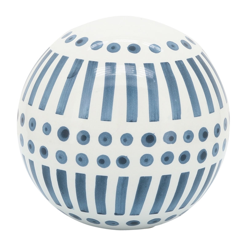 Neutral Modern Line Design Decorative Orb Set of 3, Blue