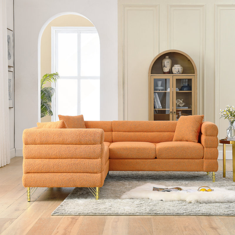 Housses de canapé d'angle surdimensionnées, canapé modulaire en L avec 3 coussins pour le salon, Orange moelleux
