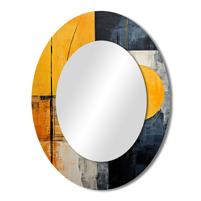 Lemon Loops Abstract Shapes - Modern Oval Wall Mirror, 43" x 33"