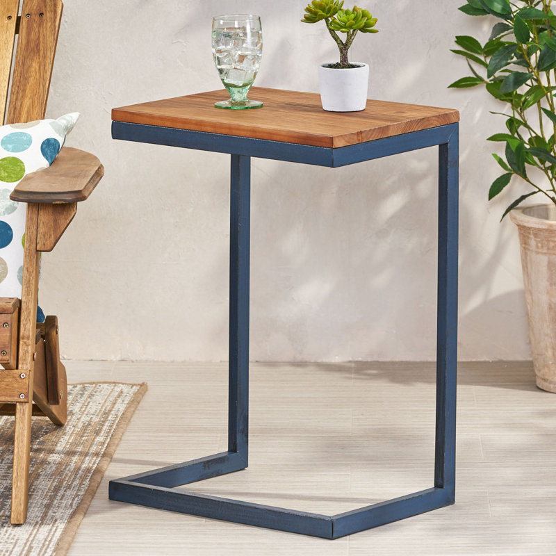 Grande table d'appoint fonctionnelle en fer et en bois de sapin, avec un design en forme de C pour plus de style, 18,17 po de profondeur, 12,79 de largeur, 25,89 po de hauteur combinée,