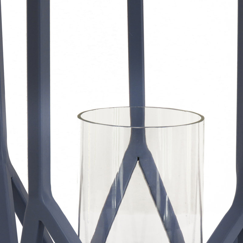 11'' H Iron Tabletop Lantern, Dusty Blue