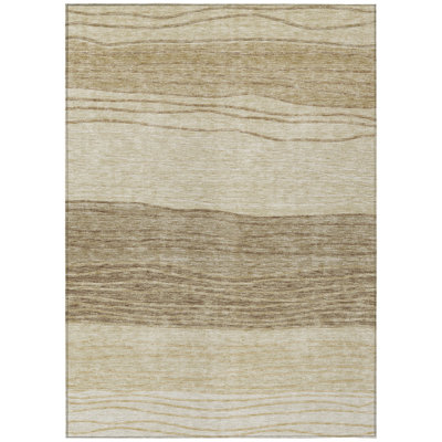 Tapis intérieur lavable rayé beige et brun taupe 3 pi x 5 pi