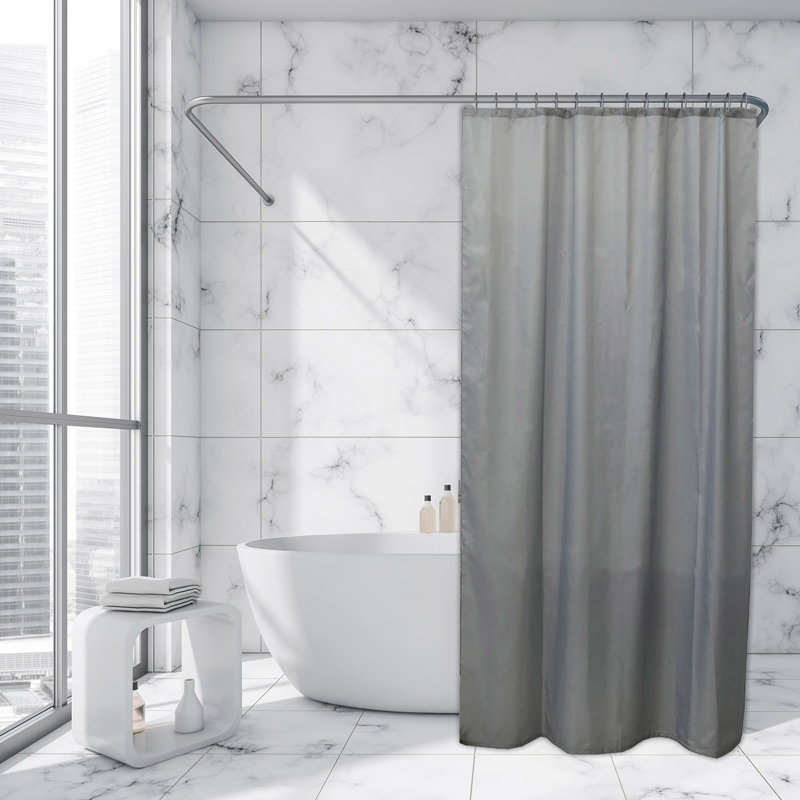 Rideau de douche en polyester de couleur unie avec crochets assortis, Gris