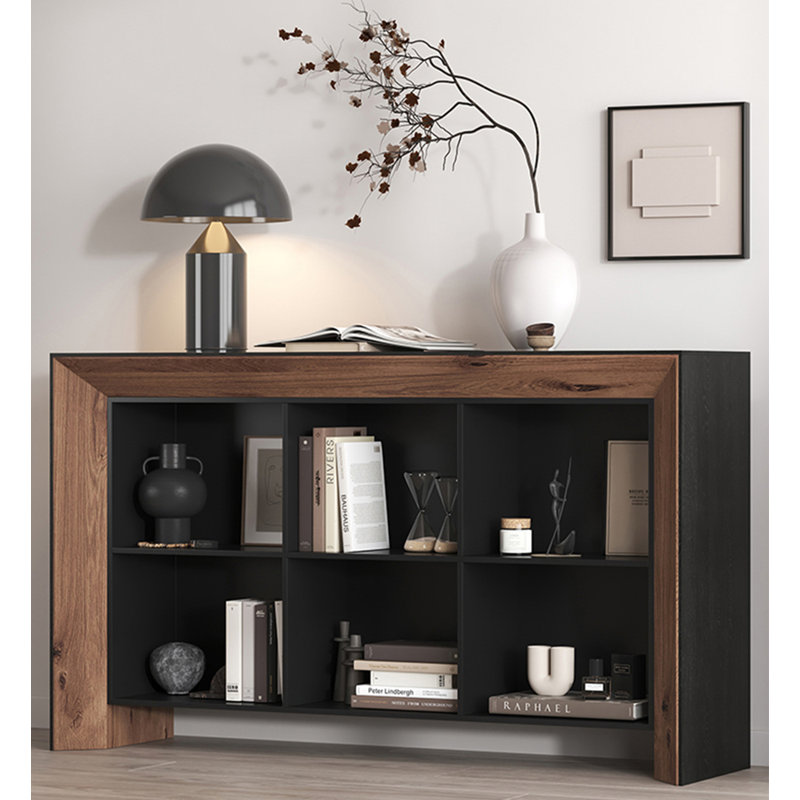Bibliothèque rétro à six compartiments en bois massif, (2 tablettes) H 41,34 po x l 62,99 po x P 15,75 po