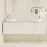 60" Bathroom Vanity with Sink, 60 Inch Floating Vanity, Double Sink Wall Mounted Vanity Combo, Modern White Bathroom Vanity Set with 4 Doors and Ceramic Basin Sink