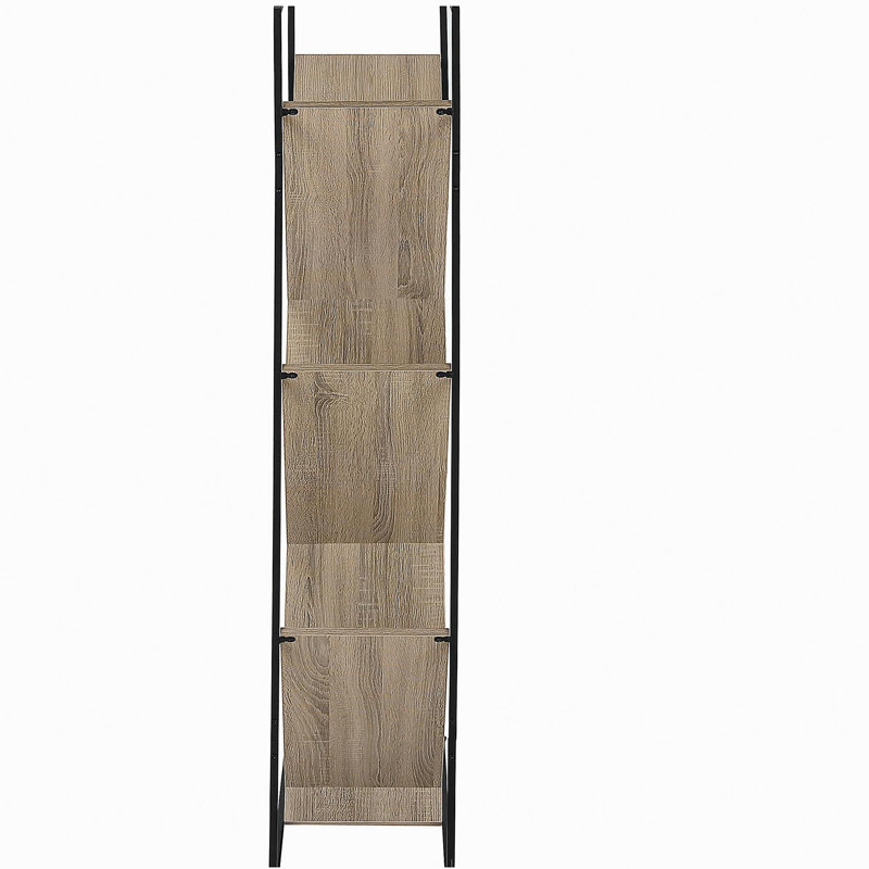 5-tier display shelf with V-shaped slanted shelves, black metal frame, Taupe