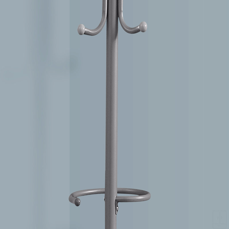 Coat Rack, Hall Tree, Free Standing, Hanging Bar, 6 Hooks, Entryway, 68"H, Silver