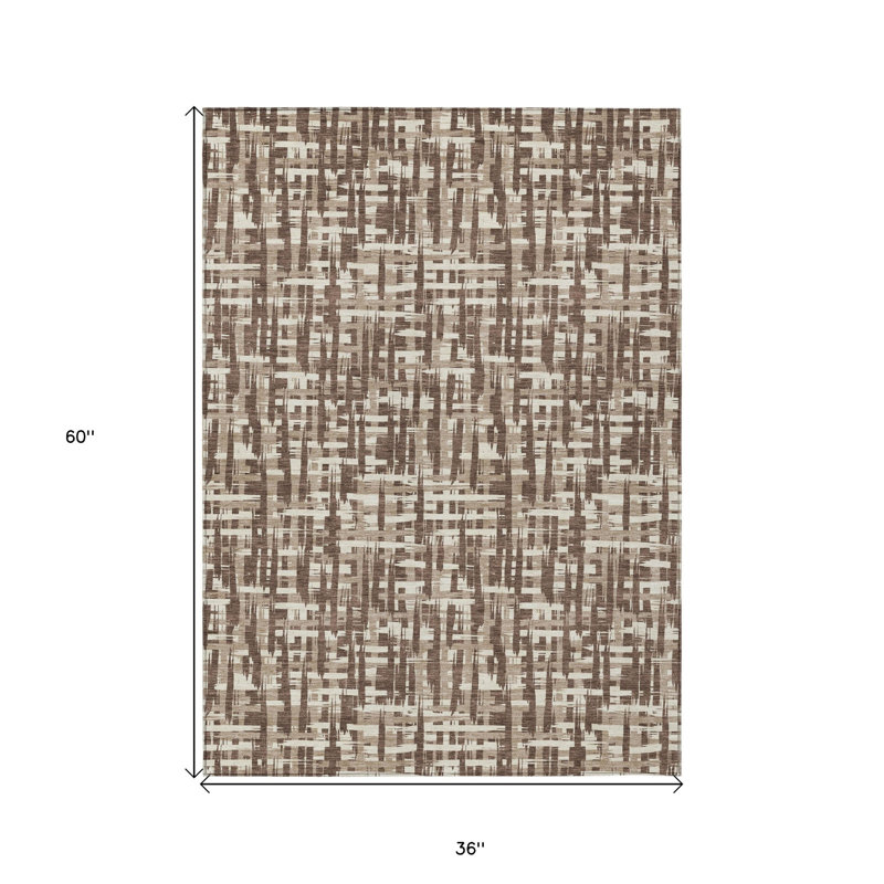 Tapis intérieur lavable abstrait 3 pi x 5 pi brun