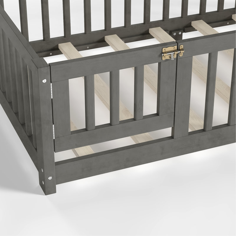 Lit simple au sol, grain de bois gris, porte amovible, espace de sommeil indépendant, gris grain, profil bas, itinérant, Twin