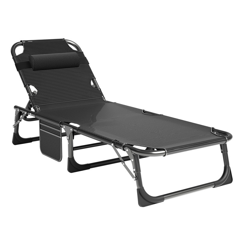 Lachara Adjustable 5-position Adults Reclining Folding Chair w/ Pillow&Cushions, Perfect For Camping, Light Gray
