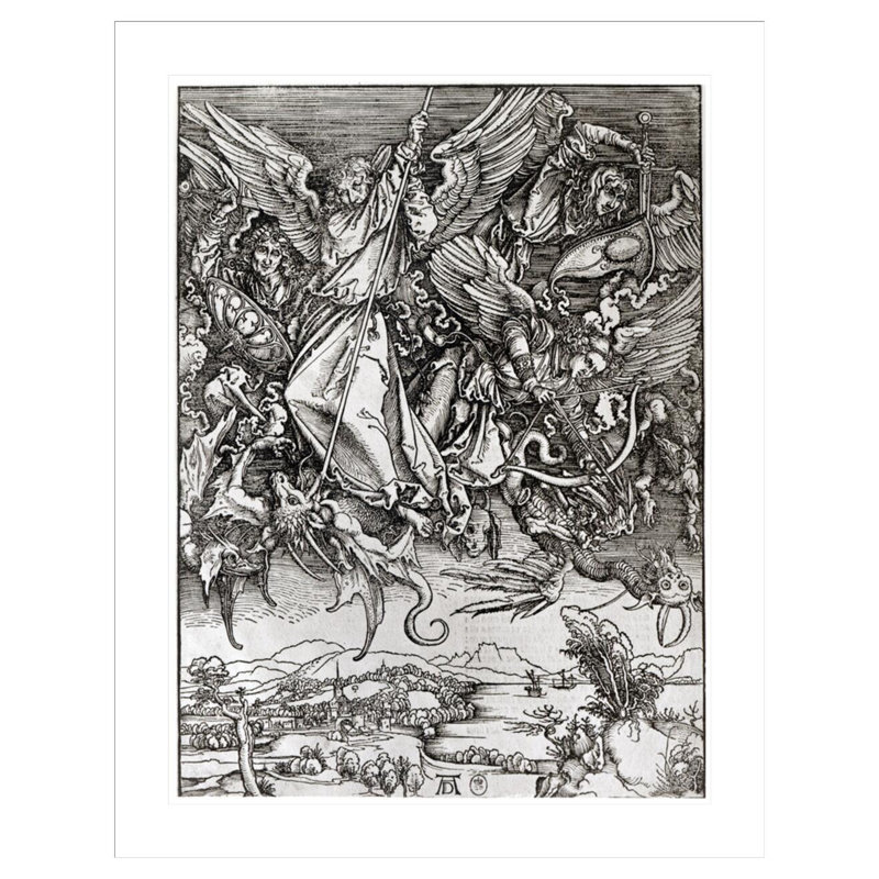 St. Michael and the Dragon from a Latine Edition by Albrecht Dürer - Impression sur toile, H 41,5 po x l 32,64 po
