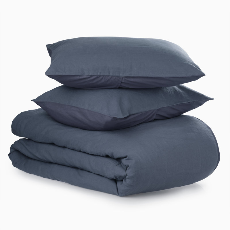 Ensemble de housse de couette en lin et coton Kandice, Bleu marine, Housse de couette grand + 2 taies décoratives